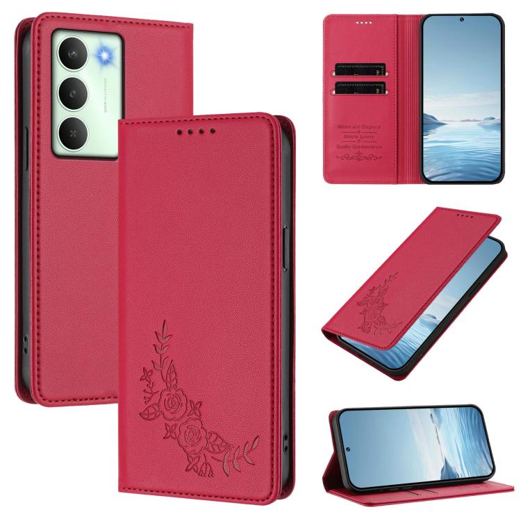 Peony Embossed Magnetic RFID Vegan Leather Phone Case, For Realme C75 5G / V70 / 14x Global, For Realme 14 Pro 5G India / Narzo 80 Pro