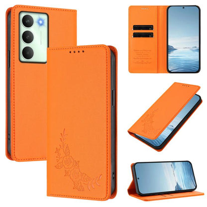 Peony Embossed Magnetic RFID Vegan Leather Phone Case, For Realme C75 5G / V70 / 14x Global, For Realme 14 Pro 5G India / Narzo 80 Pro