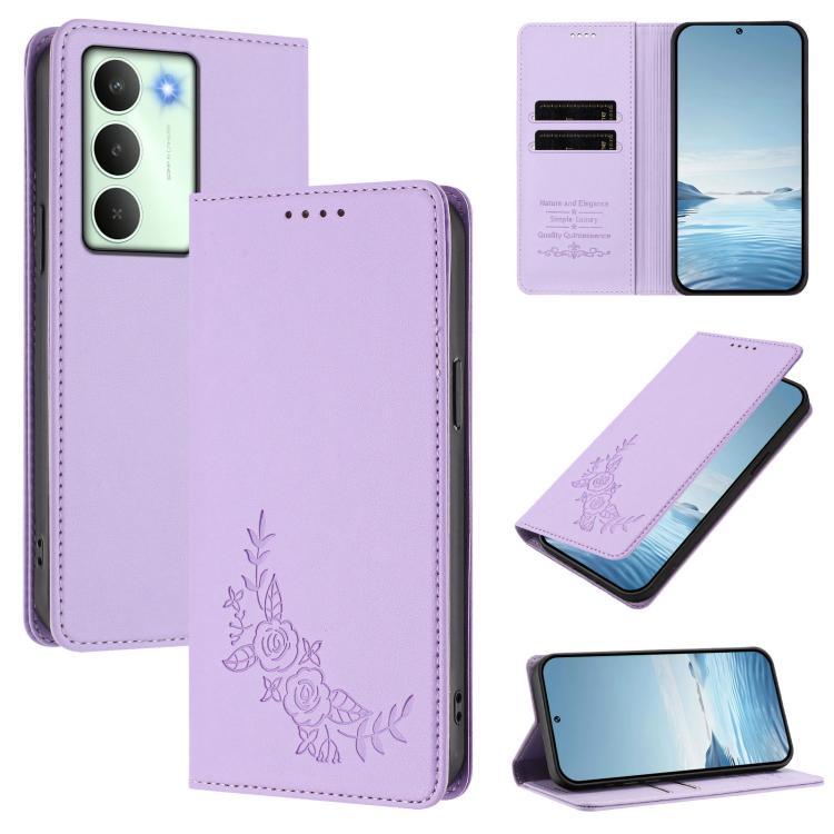 Peony Embossed Magnetic RFID Vegan Leather Phone Case, For Realme C75 5G / V70 / 14x Global, For Realme 14 Pro 5G India / Narzo 80 Pro