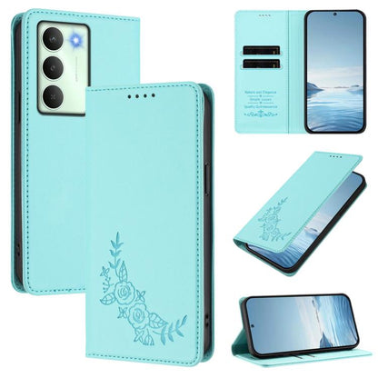 Peony Embossed Magnetic RFID Vegan Leather Phone Case, For Realme C75 5G / V70 / 14x Global, For Realme 14 Pro 5G India / Narzo 80 Pro