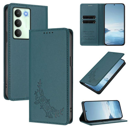 Peony Embossed Magnetic RFID Vegan Leather Phone Case, For Realme C75 5G / V70 / 14x Global, For Realme 14 Pro 5G India / Narzo 80 Pro