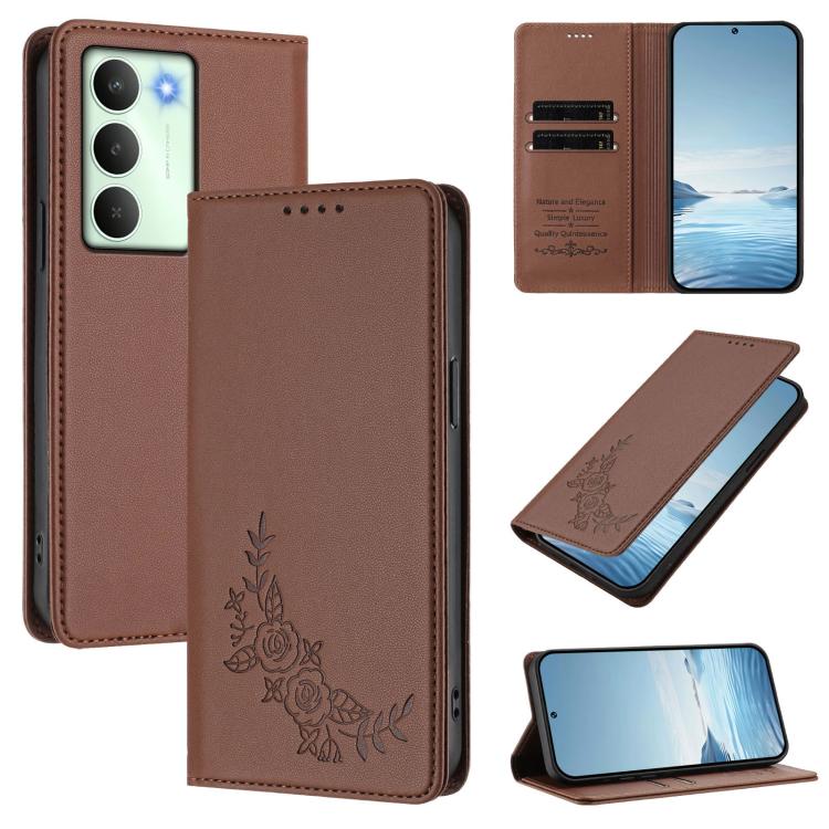 Peony Embossed Magnetic RFID Vegan Leather Phone Case, For Realme C75 5G / V70 / 14x Global, For Realme 14 Pro 5G India / Narzo 80 Pro