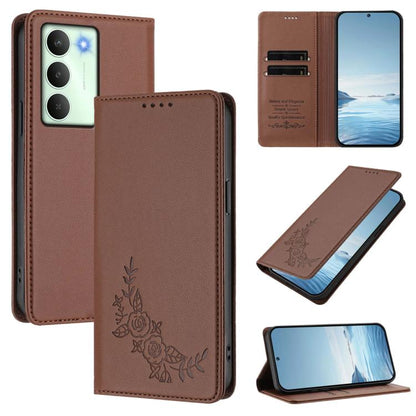 Peony Embossed Magnetic RFID Vegan Leather Phone Case, For Realme C75 5G / V70 / 14x Global, For Realme 14 Pro 5G India / Narzo 80 Pro