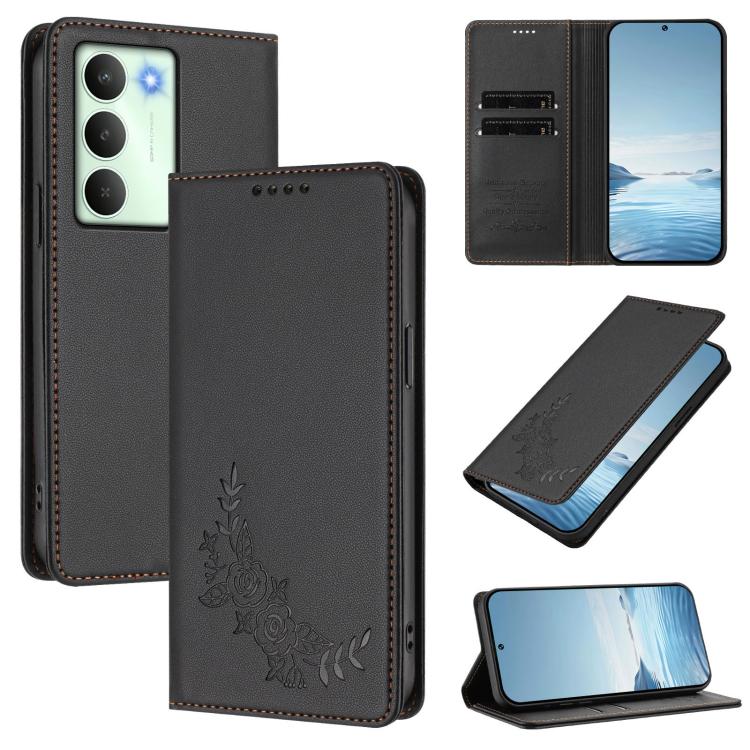 Peony Embossed Magnetic RFID Vegan Leather Phone Case, For Realme C75 5G / V70 / 14x Global, For Realme 14 Pro 5G India / Narzo 80 Pro