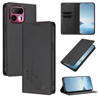 Peony Embossed Magnetic RFID Vegan Leather Phone Case, For Realme P4x 5G / OnePlus Nord CE6 Lite, For Realme 16T 5G