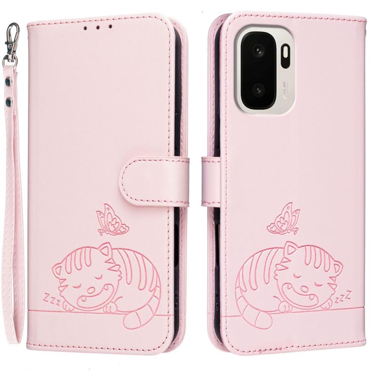 Cat Butterfly Embossed RFID Vegan Leather Phone Case with Strap, For OnePlus Ace 6 Ultra 5G, For OnePlus Nord 6 5G, For OnePlus 15T