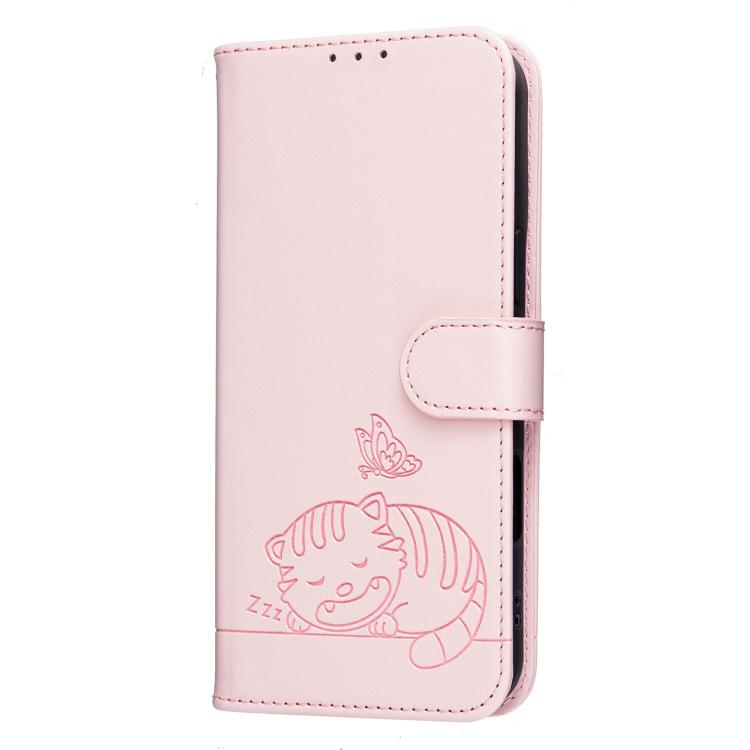 Cat Butterfly Embossed RFID Vegan Leather Phone Case with Strap, For OnePlus Ace 6 Ultra 5G, For OnePlus Nord 6 5G, For OnePlus 15T