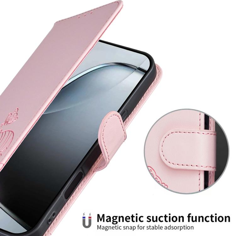 Cat Butterfly Embossed RFID Vegan Leather Phone Case with Strap, For OnePlus Ace 6 Ultra 5G, For OnePlus Nord 6 5G, For OnePlus 15T