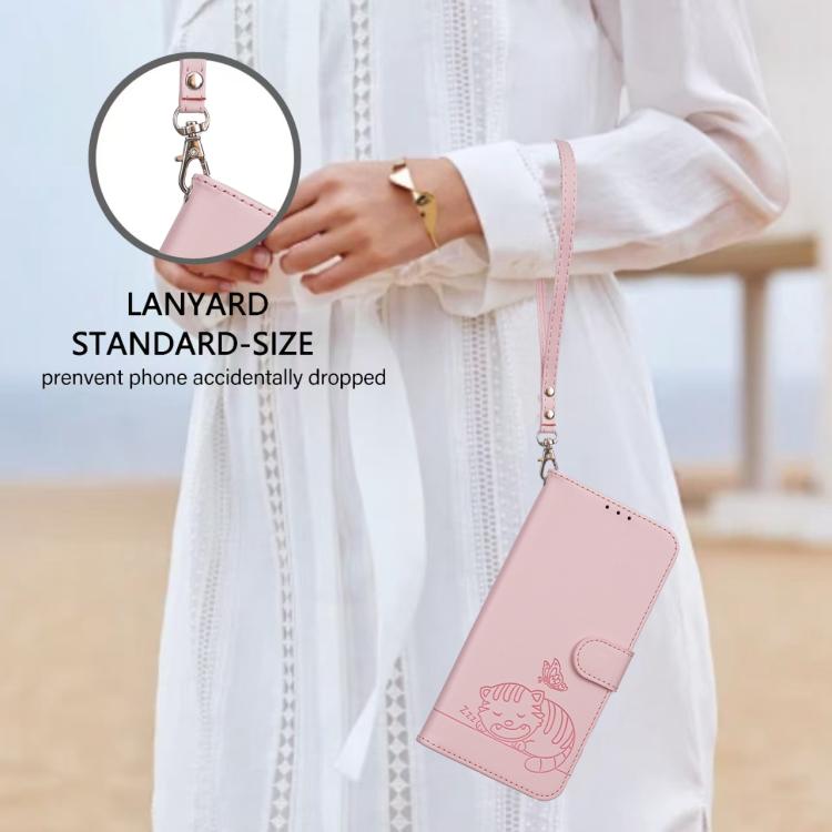 Cat Butterfly Embossed RFID Vegan Leather Phone Case with Strap, For OnePlus Ace 6 Ultra 5G, For OnePlus Nord 6 5G, For OnePlus 15T
