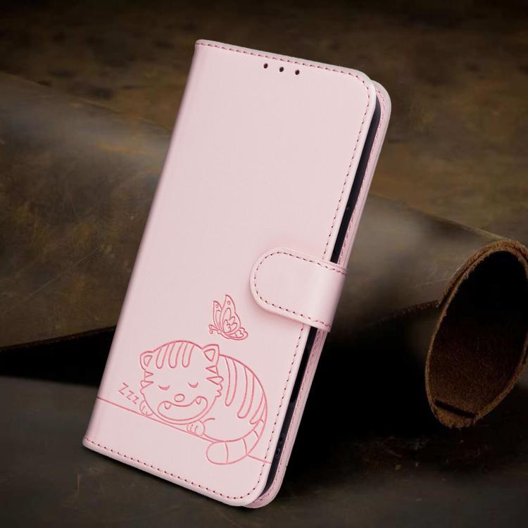 Cat Butterfly Embossed RFID Vegan Leather Phone Case with Strap, For OnePlus Ace 6 Ultra 5G, For OnePlus Nord 6 5G, For OnePlus 15T