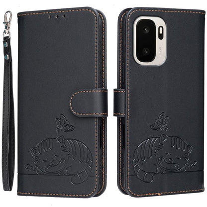 Cat Butterfly Embossed RFID Vegan Leather Phone Case with Strap, For OnePlus Ace 6 Ultra 5G, For OnePlus Nord 6 5G, For OnePlus 15T