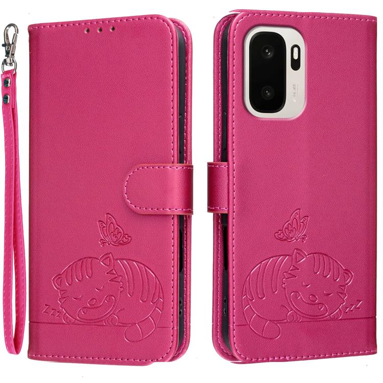 Cat Butterfly Embossed RFID Vegan Leather Phone Case with Strap, For OnePlus Ace 6 Ultra 5G, For OnePlus Nord 6 5G, For OnePlus 15T