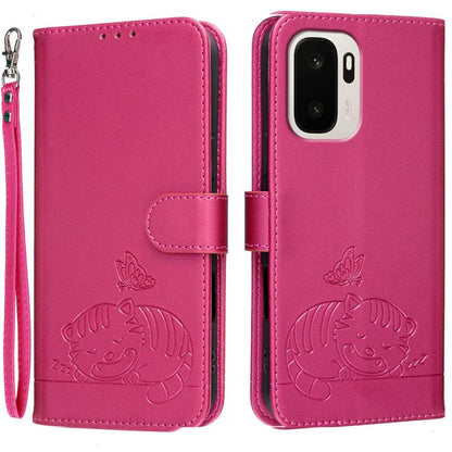 Cat Butterfly Embossed RFID Vegan Leather Phone Case with Strap, For OnePlus Ace 6 Ultra 5G, For OnePlus Nord 6 5G, For OnePlus 15T