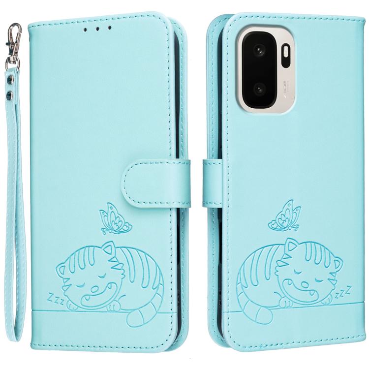 Cat Butterfly Embossed RFID Vegan Leather Phone Case with Strap, For OnePlus Ace 6 Ultra 5G, For OnePlus Nord 6 5G, For OnePlus 15T
