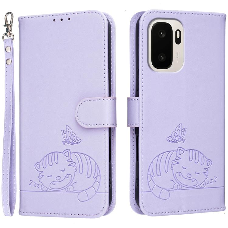 Cat Butterfly Embossed RFID Vegan Leather Phone Case with Strap, For OnePlus Ace 6 Ultra 5G, For OnePlus Nord 6 5G, For OnePlus 15T