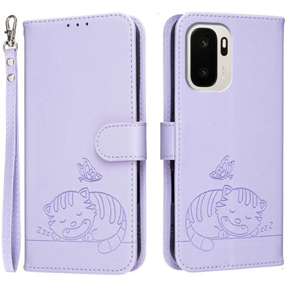 Cat Butterfly Embossed RFID Vegan Leather Phone Case with Strap, For OnePlus Ace 6 Ultra 5G, For OnePlus Nord 6 5G, For OnePlus 15T