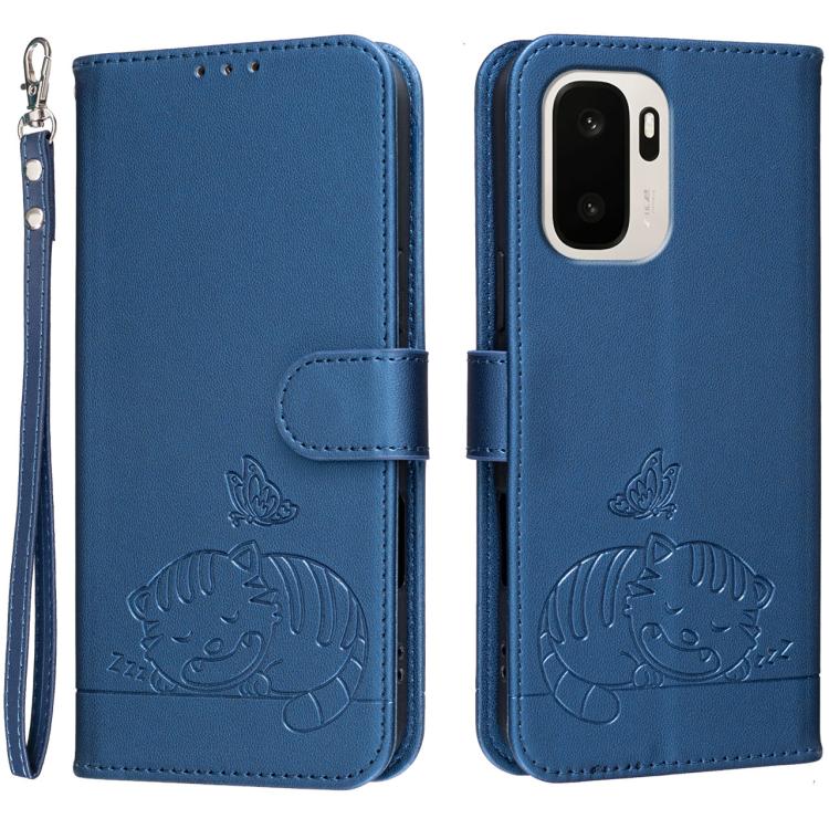 Cat Butterfly Embossed RFID Vegan Leather Phone Case with Strap, For OnePlus Ace 6 Ultra 5G, For OnePlus Nord 6 5G, For OnePlus 15T
