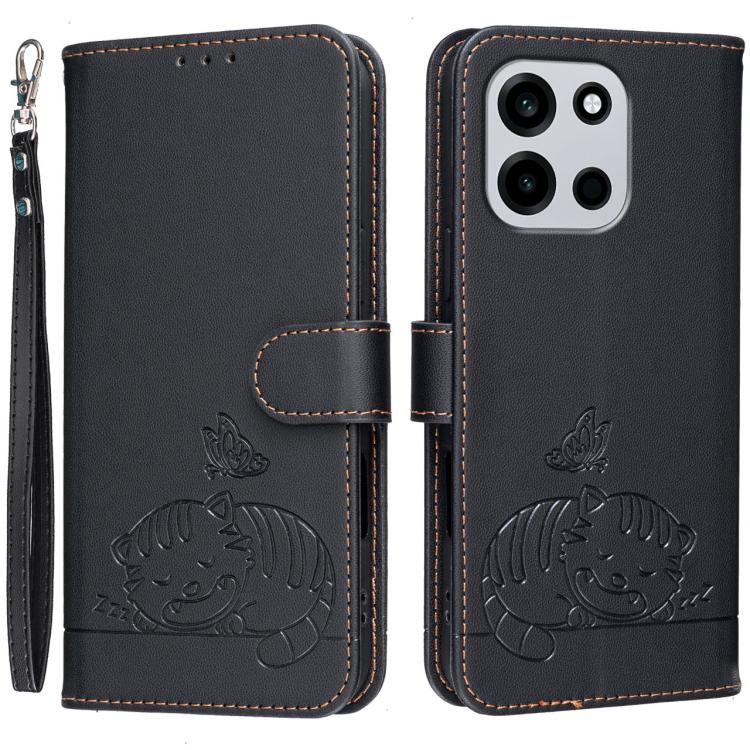 Cat Butterfly Embossed RFID Vegan Leather Phone Case with Strap, For OnePlus Ace 6 Ultra 5G, For OnePlus Nord 6 5G, For OnePlus 15T