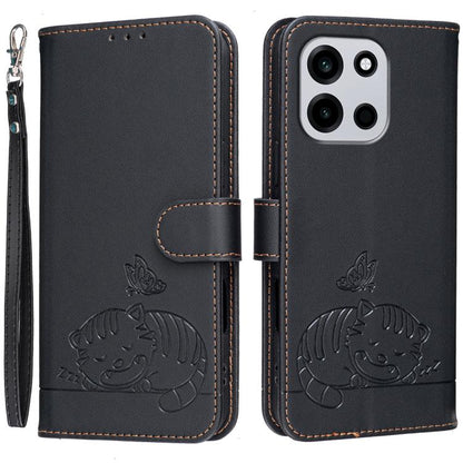 Cat Butterfly Embossed RFID Vegan Leather Phone Case with Strap, For OnePlus Ace 6 Ultra 5G, For OnePlus Nord 6 5G, For OnePlus 15T