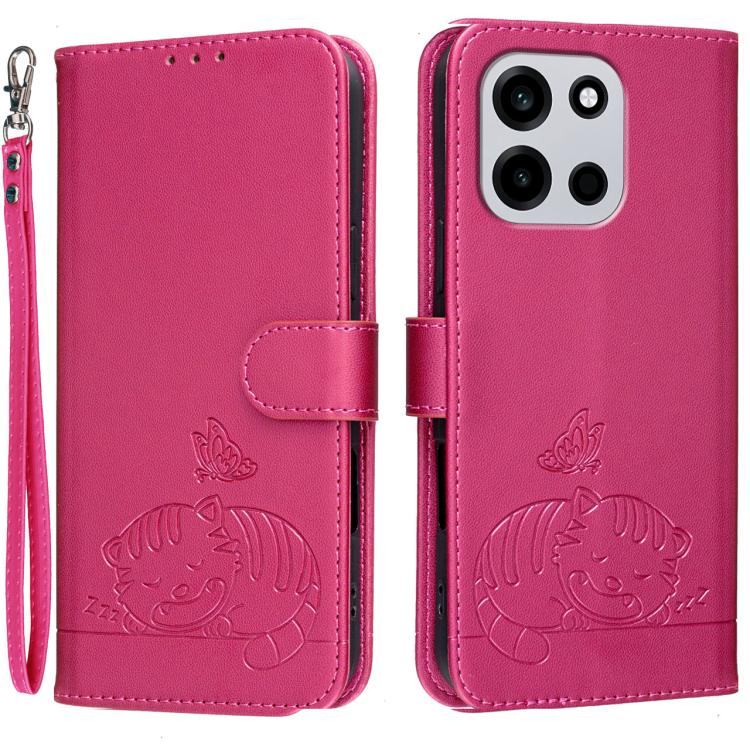 Cat Butterfly Embossed RFID Vegan Leather Phone Case with Strap, For OnePlus Ace 6 Ultra 5G, For OnePlus Nord 6 5G, For OnePlus 15T