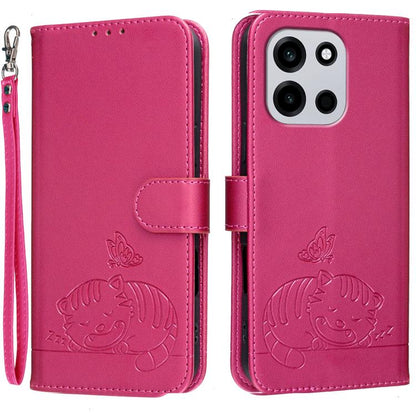 Cat Butterfly Embossed RFID Vegan Leather Phone Case with Strap, For OnePlus Ace 6 Ultra 5G, For OnePlus Nord 6 5G, For OnePlus 15T