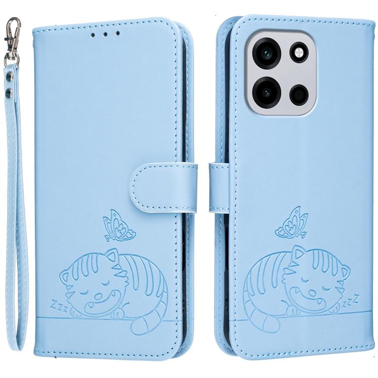 Cat Butterfly Embossed RFID Vegan Leather Phone Case with Strap, For OnePlus Ace 6 Ultra 5G, For OnePlus Nord 6 5G, For OnePlus 15T