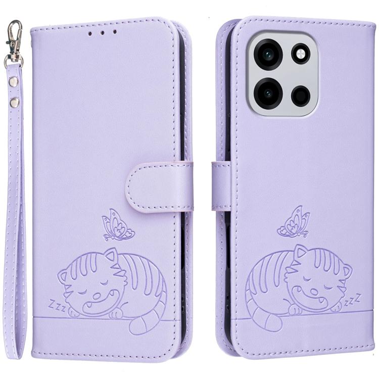 Cat Butterfly Embossed RFID Vegan Leather Phone Case with Strap, For OnePlus Ace 6 Ultra 5G, For OnePlus Nord 6 5G, For OnePlus 15T