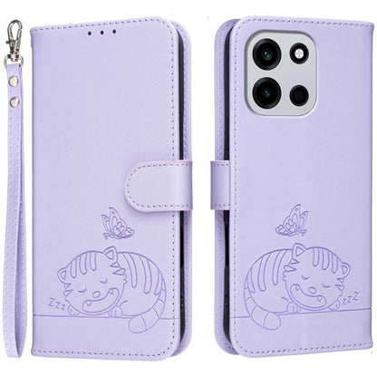Cat Butterfly Embossed RFID Vegan Leather Phone Case with Strap, For OnePlus Ace 6 Ultra 5G, For OnePlus Nord 6 5G, For OnePlus 15T