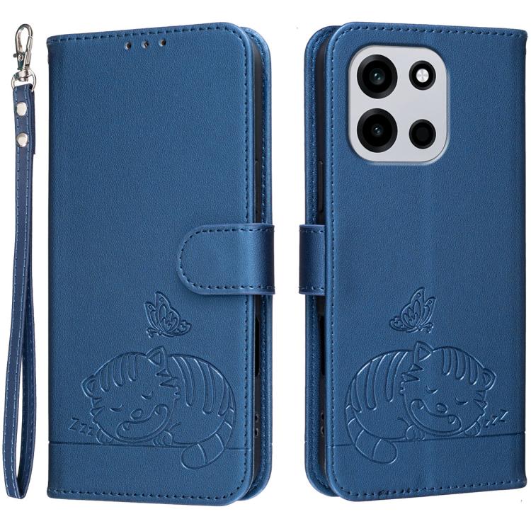 Cat Butterfly Embossed RFID Vegan Leather Phone Case with Strap, For OnePlus Ace 6 Ultra 5G, For OnePlus Nord 6 5G, For OnePlus 15T