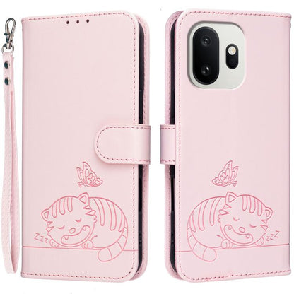 Cat Butterfly Embossed RFID Vegan Leather Phone Case with Strap, For OnePlus Ace 6 Ultra 5G, For OnePlus Nord 6 5G, For OnePlus 15T