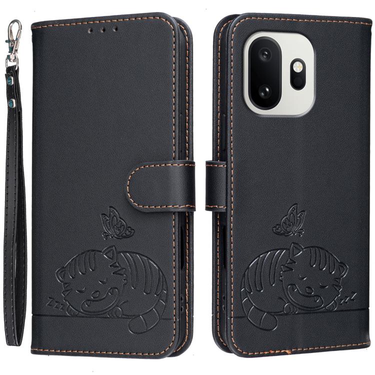 Cat Butterfly Embossed RFID Vegan Leather Phone Case with Strap, For OnePlus Ace 6 Ultra 5G, For OnePlus Nord 6 5G, For OnePlus 15T