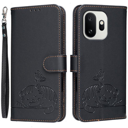 Cat Butterfly Embossed RFID Vegan Leather Phone Case with Strap, For OnePlus Ace 6 Ultra 5G, For OnePlus Nord 6 5G, For OnePlus 15T