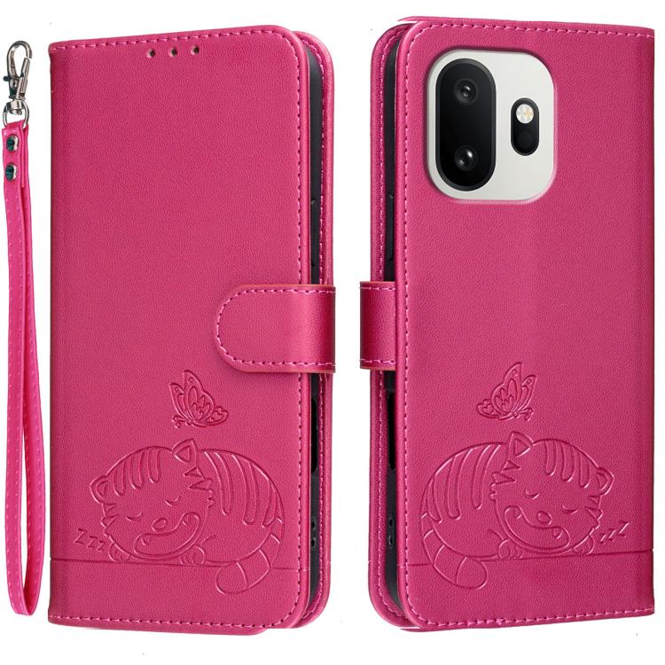 Cat Butterfly Embossed RFID Vegan Leather Phone Case with Strap, For OnePlus Ace 6 Ultra 5G, For OnePlus Nord 6 5G, For OnePlus 15T