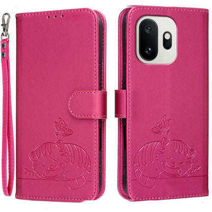 Cat Butterfly Embossed RFID Vegan Leather Phone Case with Strap, For OnePlus Ace 6 Ultra 5G, For OnePlus Nord 6 5G, For OnePlus 15T