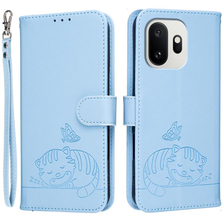 Cat Butterfly Embossed RFID Vegan Leather Phone Case with Strap, For OnePlus Ace 6 Ultra 5G, For OnePlus Nord 6 5G, For OnePlus 15T