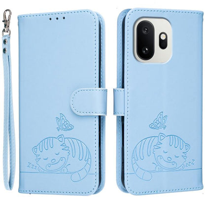 Cat Butterfly Embossed RFID Vegan Leather Phone Case with Strap, For OnePlus Ace 6 Ultra 5G, For OnePlus Nord 6 5G, For OnePlus 15T