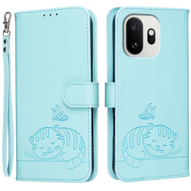 Cat Butterfly Embossed RFID Vegan Leather Phone Case with Strap, For OnePlus Ace 6 Ultra 5G, For OnePlus Nord 6 5G, For OnePlus 15T