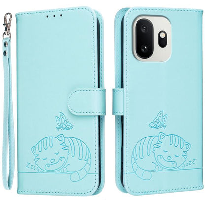 Cat Butterfly Embossed RFID Vegan Leather Phone Case with Strap, For OnePlus Ace 6 Ultra 5G, For OnePlus Nord 6 5G, For OnePlus 15T