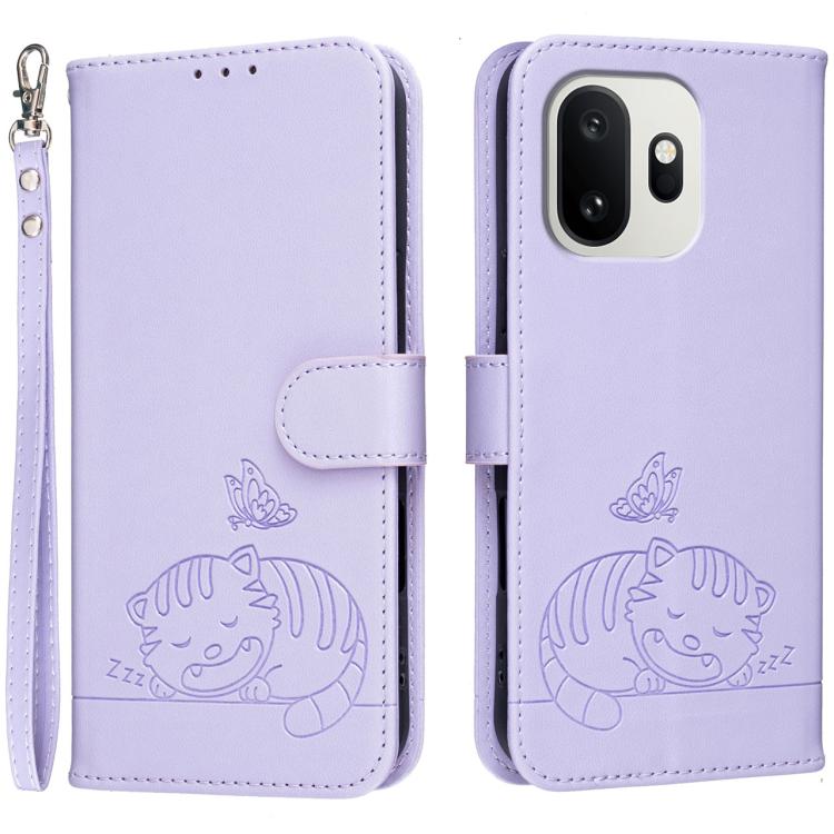 Cat Butterfly Embossed RFID Vegan Leather Phone Case with Strap, For OnePlus Ace 6 Ultra 5G, For OnePlus Nord 6 5G, For OnePlus 15T