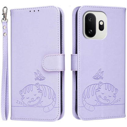 Cat Butterfly Embossed RFID Vegan Leather Phone Case with Strap, For OnePlus Ace 6 Ultra 5G, For OnePlus Nord 6 5G, For OnePlus 15T