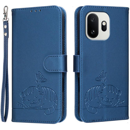 Cat Butterfly Embossed RFID Vegan Leather Phone Case with Strap, For OnePlus Ace 6 Ultra 5G, For OnePlus Nord 6 5G, For OnePlus 15T