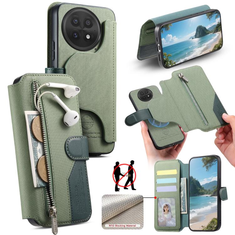 Twill Fabric MagSafe RFID Anti-theft Zipper Wallet Leather Phone Case, For OnePlus Ace 6 / 6T, For OnePlus 15, For OnePlus 13R, For OnePlus 13