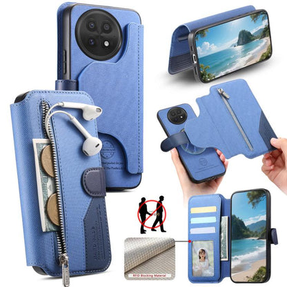 Twill Fabric MagSafe RFID Anti-theft Zipper Wallet Leather Phone Case, For OnePlus Ace 6 / 6T, For OnePlus 15, For OnePlus 13R, For OnePlus 13