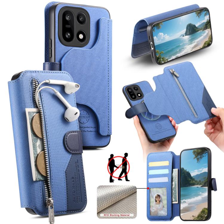 Twill Fabric MagSafe RFID Anti-theft Zipper Wallet Leather Phone Case, For OnePlus Ace 6 / 6T, For OnePlus 15, For OnePlus 13R, For OnePlus 13