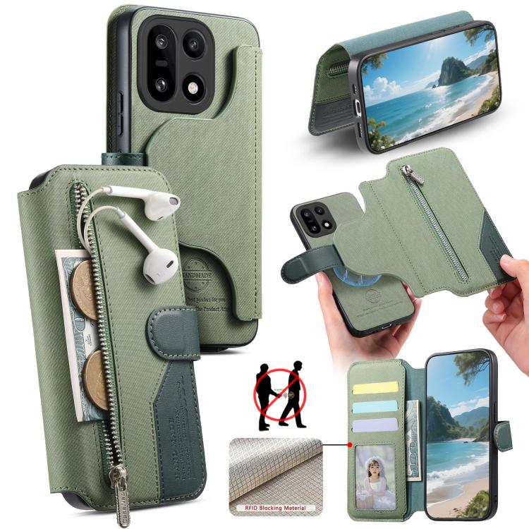 Twill Fabric MagSafe RFID Anti-theft Zipper Wallet Leather Phone Case, For OnePlus Ace 6 / 6T, For OnePlus 15, For OnePlus 13R, For OnePlus 13