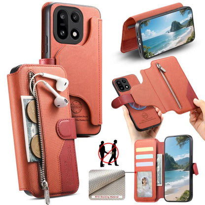 Twill Fabric MagSafe RFID Anti-theft Zipper Wallet Leather Phone Case, For OnePlus Ace 6 / 6T, For OnePlus 15, For OnePlus 13R, For OnePlus 13