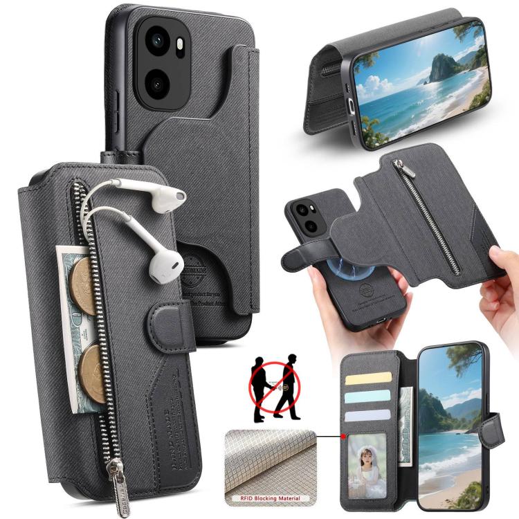 Twill Fabric MagSafe RFID Anti-theft Zipper Wallet Leather Phone Case, For OnePlus Ace 6 / 6T, For OnePlus 15, For OnePlus 13R, For OnePlus 13