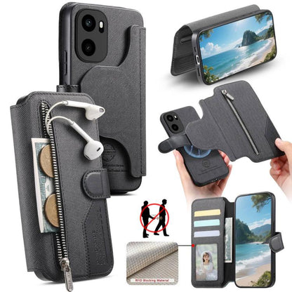 Twill Fabric MagSafe RFID Anti-theft Zipper Wallet Leather Phone Case, For OnePlus Ace 6 / 6T, For OnePlus 15, For OnePlus 13R, For OnePlus 13