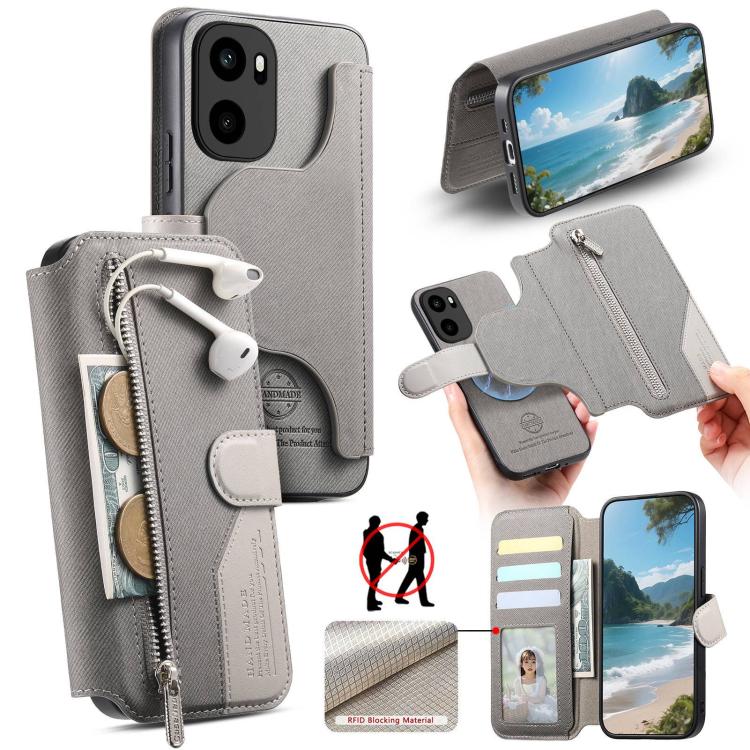 Twill Fabric MagSafe RFID Anti-theft Zipper Wallet Leather Phone Case, For OnePlus Ace 6 / 6T, For OnePlus 15, For OnePlus 13R, For OnePlus 13