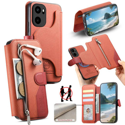 Twill Fabric MagSafe RFID Anti-theft Zipper Wallet Leather Phone Case, For OnePlus Ace 6 / 6T, For OnePlus 15, For OnePlus 13R, For OnePlus 13
